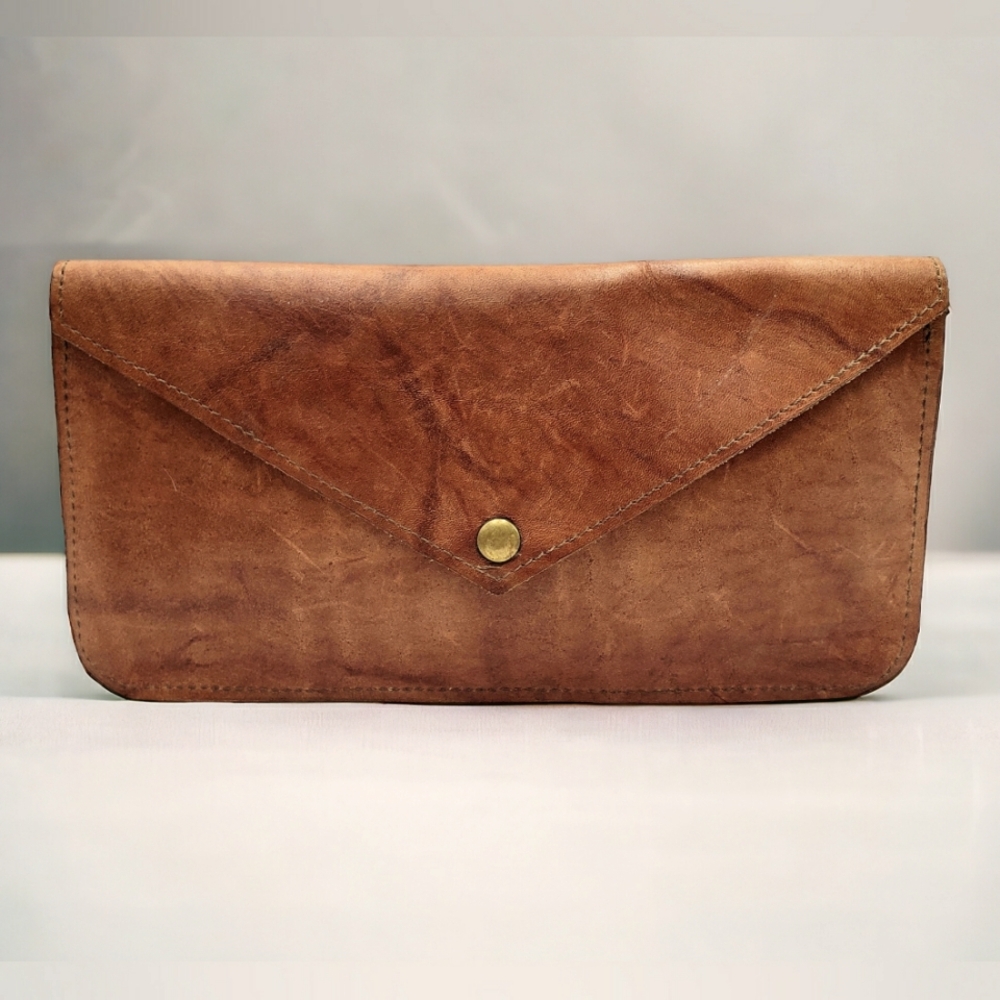 Childwold Leather Artisan Clutch Handbag Brown Boho Western 11x6 Inch Flap Front